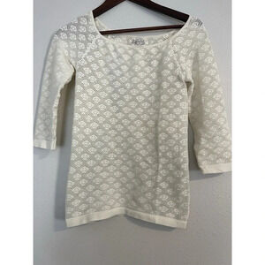 Intimately Free People Top Women’s M L Stretch Eyelet White 3/4 Sleeve Nylon‎